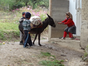 voyage solidaire au Kirghizstan - enfants et âne